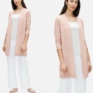 Eileen Fisher Organic Linen Cotton Long Open Cardigan Pink Sz XL Italian Yarn